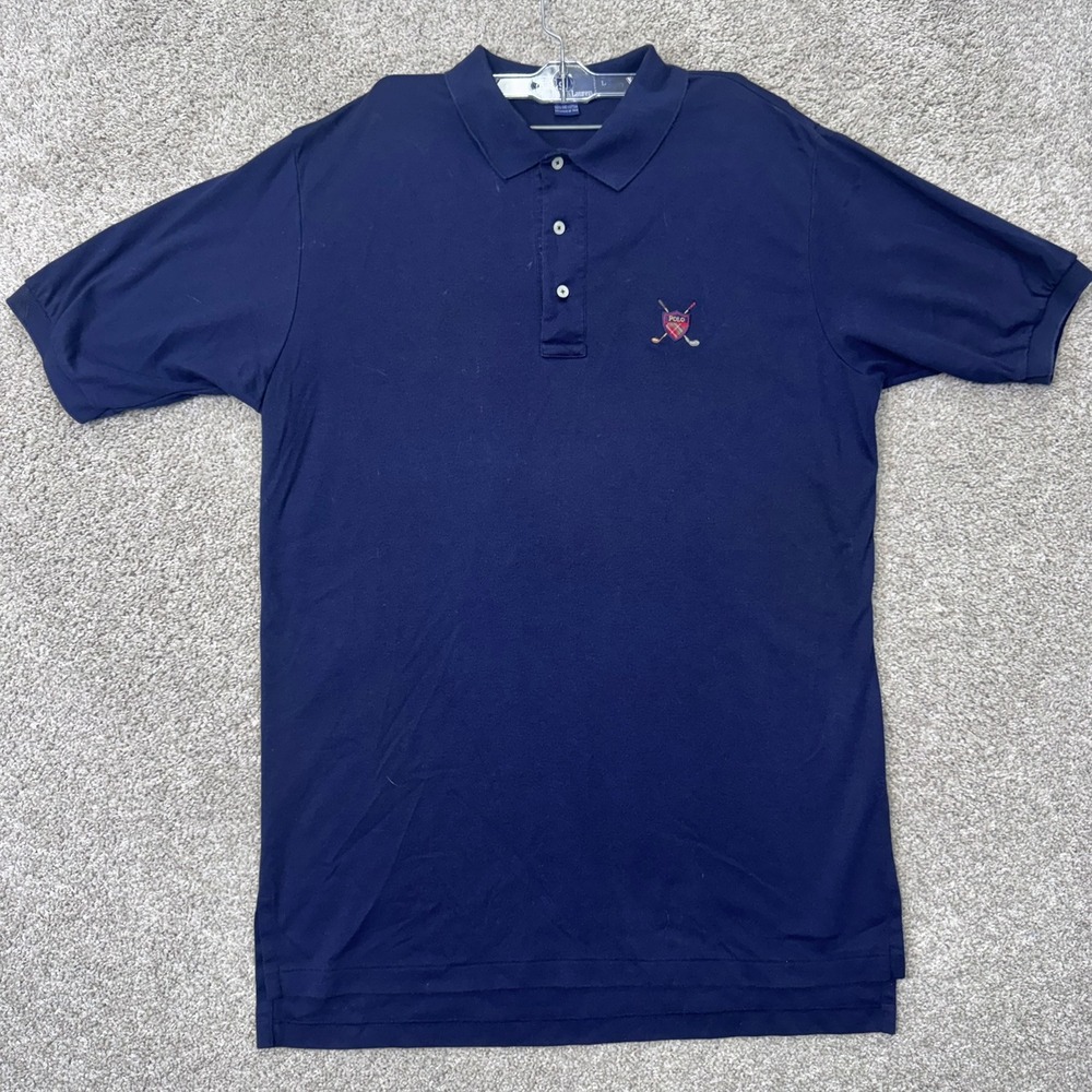 Polo Ralph Lauren Polo Shirt Mens L Short Sleeve Navy Blue Golf Crest EUC